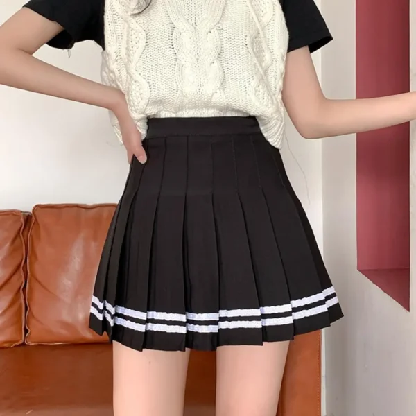 Y2k Summer Korean Fashion Short Women Skirt Casual High-Waisted Slim Elastic Striped Harajuku Pleated School Mini A-line Skirts 5