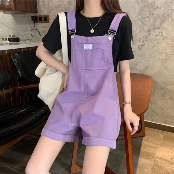 HI-FASHION Summer Vintage Purple Jean Jumpsuit Women Cotton Wide Legs Bib Female Overalls Woman Personality Denim Rompers 1