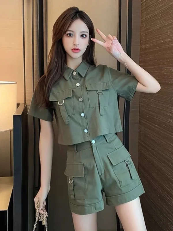 Summer Cargo Women Short Sets Korean Style Fashion Elegant New In Matching Sets Casual 2 Piece Sets Women's Suit Outfit 1