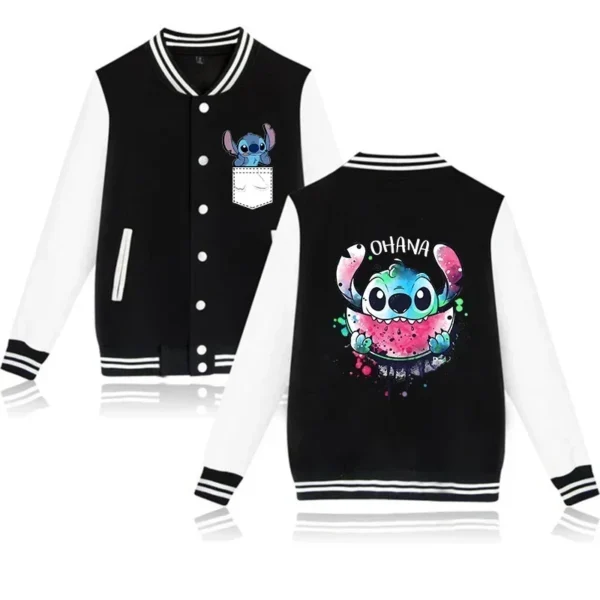 Gothic Y2k Disney Hoodie Lilo Stitch Baseball Jacket Women Sweatshirt Christmas kawaii Jackets Streetwear Loose College Coats 5