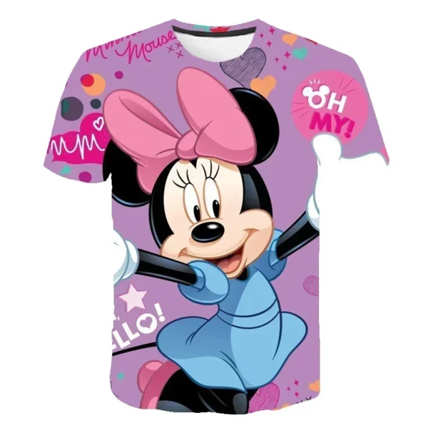 2024 Summer Disney Mickey Minnie Mouse Cartoon 3d Print Short Sleeves T Shirts Girls Casual Tops Fashion Tees Clothes 6