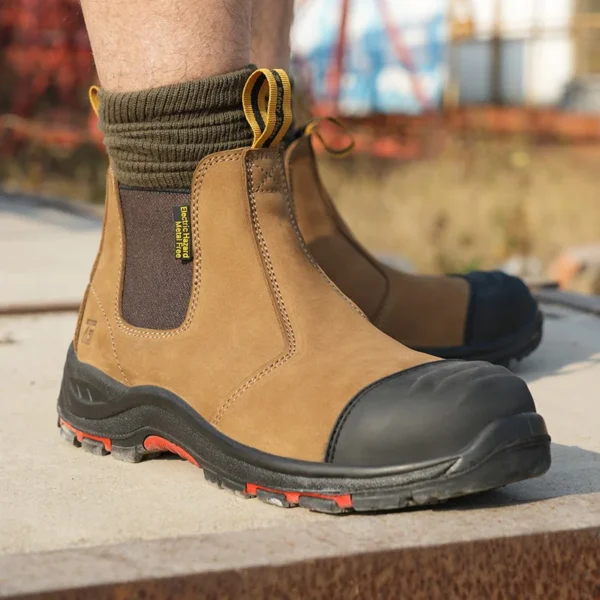 Brown  Nubuck leather Safety Boot , yellow Nubuck leather No Lace safety boot composite toe 4