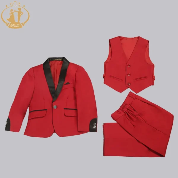 Nimble Spring Autumn Formal Suits for Boys Kids Wedding Blazer 3Pcs/Set Children Wholesale Clothing 3 Colors Red Black and Blue 3