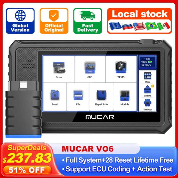 MUCAR VO6 Professional Car Diagnostics Tools Full System 28 Reset ECU Coding Bidirectional Test Erase Error Code OBD2 Scanner 1