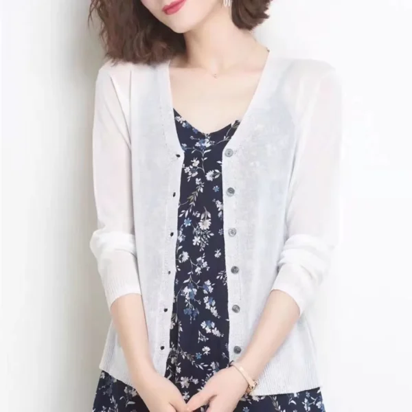 Cardigan Summer Long Sleeve Knitted Women New Ice Silk Knitwear Korean Thin Air-conditioning Sunscreen Shirt Tops 6