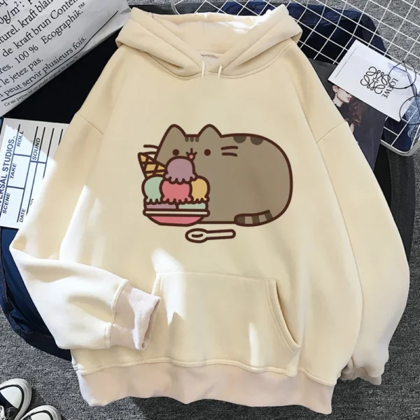 Pusheen hoodies women gothic 90s Fleece Kawaii Hooded Shirt women Kawaii clothes 4