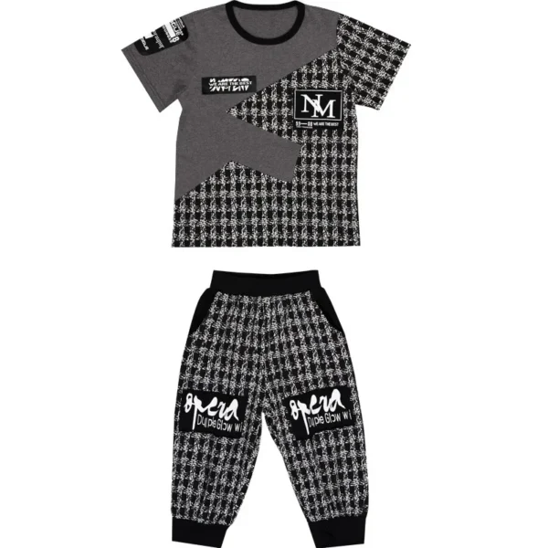 Summer Kids Clothes Sets for Boys 4 6 8 9 10 12 Years Fashion Splicing Short Sleeve T Shirt + Pants School Children Sport Suit 5