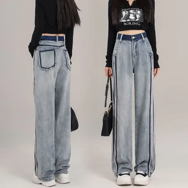 2024 Spring/Summer New High Waist Wide Leg Jeans Women's Loose and Slim Fashion Straight Leg Pants Trendy 2