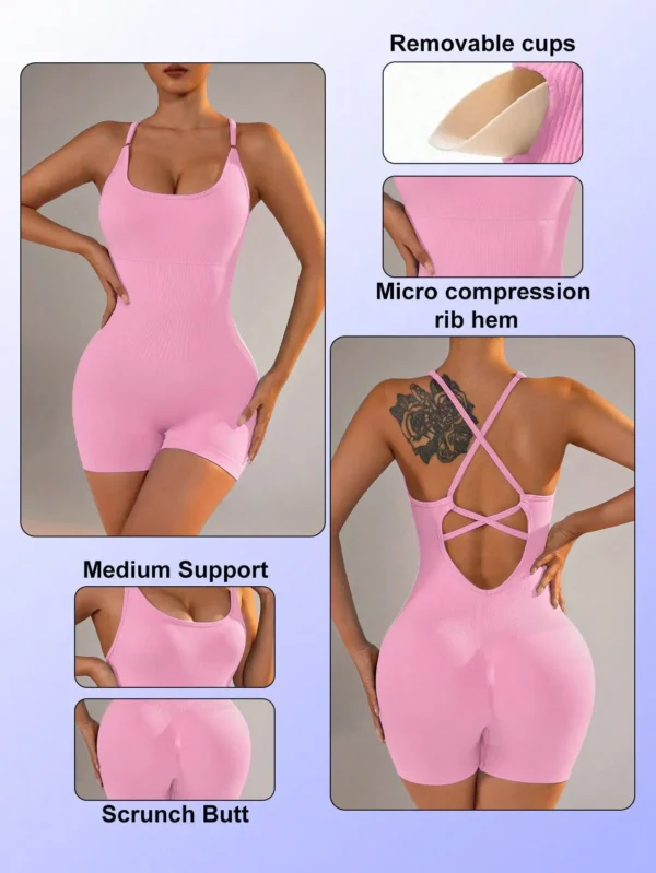 Summer 9 Color Solid Women Jumpsuit Skinny Short Bodycon High Elasticity Nylon Bodysuit Yoga Sports Workout Gym One Piece 6