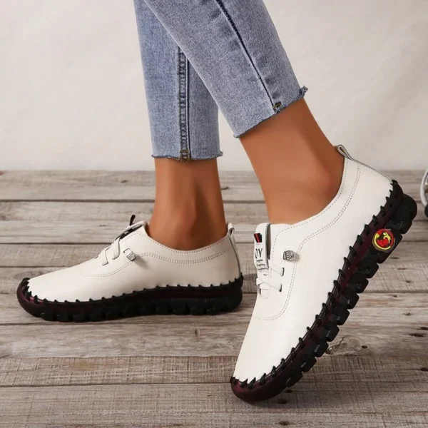 Women's Large Size 35-43 Yard PU Leather Sports Shoes Running Shoes Flat Bottom with Elastic Straps Shoes for Women Sneakers 4