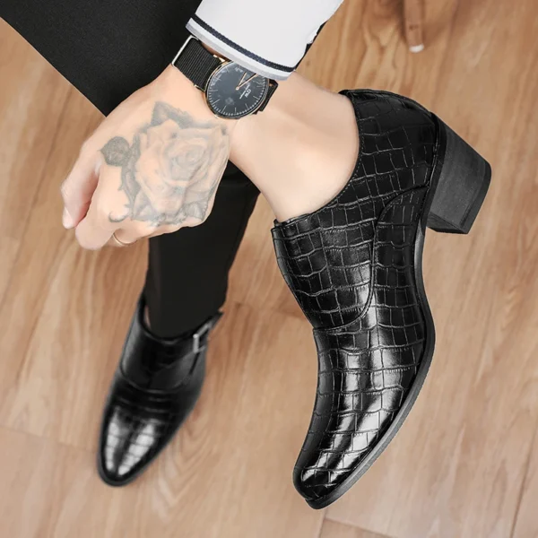 2023 New Elevator Shoes for Men Heel Shoes Formal Leather Brown Men Loafers Dress Shoes Fashion Crocodile Mens Heightening Shoes 6