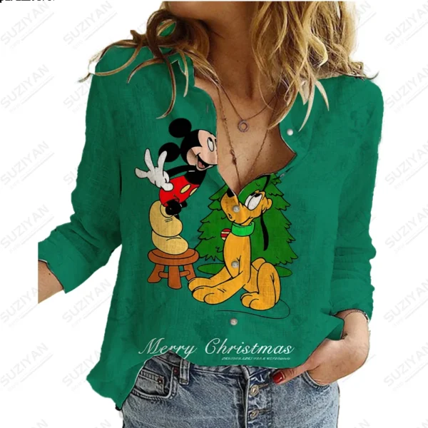 2023 Summer New Women's Long Sleeve Shirt Disney 3D Printed Button Cardigan Temperament Simple Shirt Street Loose Women's Shirt 6