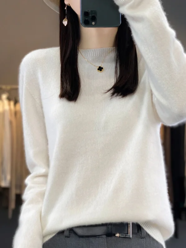 Autumn Winter Women Clothing Pullover New Fashion 100% Merino Wool Sweater Cashmere Tops Basic O-Neck Long Sleeve Knitwear 2