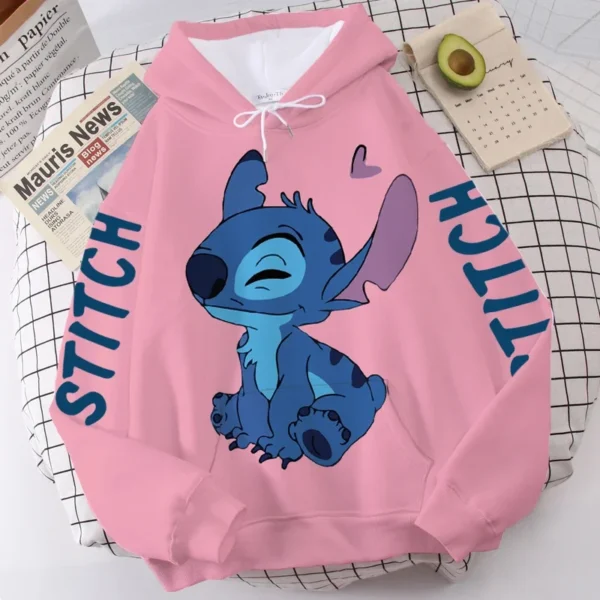 Disney Hoodie Fashion Stitch Angel Monster Letter Cartoon Sweatshirt Pullover Cute Harajuku Unisex Women's Pocket Top 5