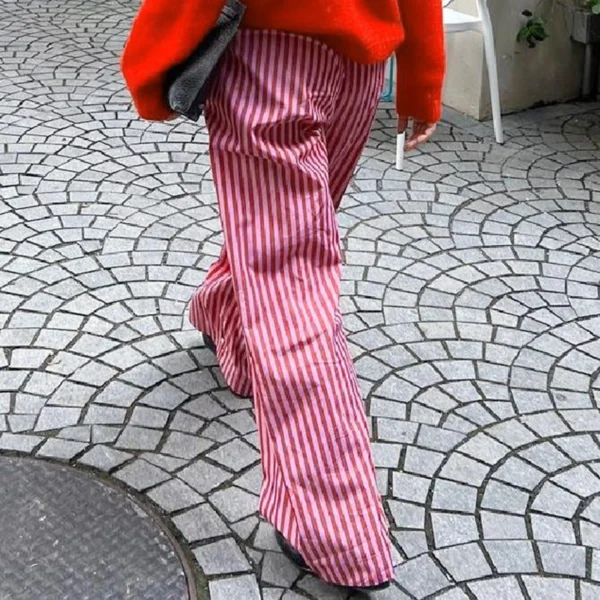 Women Y2k Oversize Pants Loose Wide Leg Casual Solid Color/Stripe Print Elastic Waist Trousers for Work Office Streetwear 1