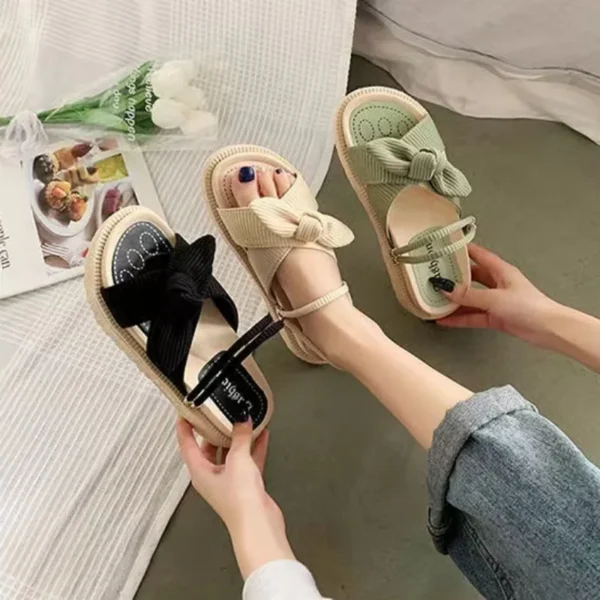 New Style Fairy Style Lady Summer Slippers Thick Platform Flat Sandals with Butterfly-Knot Summer Flip Flops Sandals Women Shoes 5