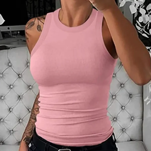 Women Solid Round Neck Ribbed Tank Top Camisole Women Summer Basic Elastic Tank Top O Neck Solid Tank Top 1