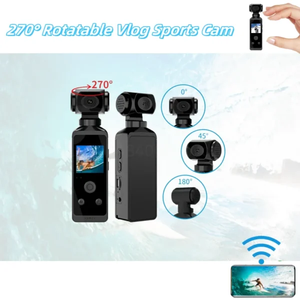 4K Ultra HD Pocket Action Camera 270° Rotatable Vlog Mini Wifi Sports Cam Waterproof Case Helmet Travel Bicycle Driver Recorder 1