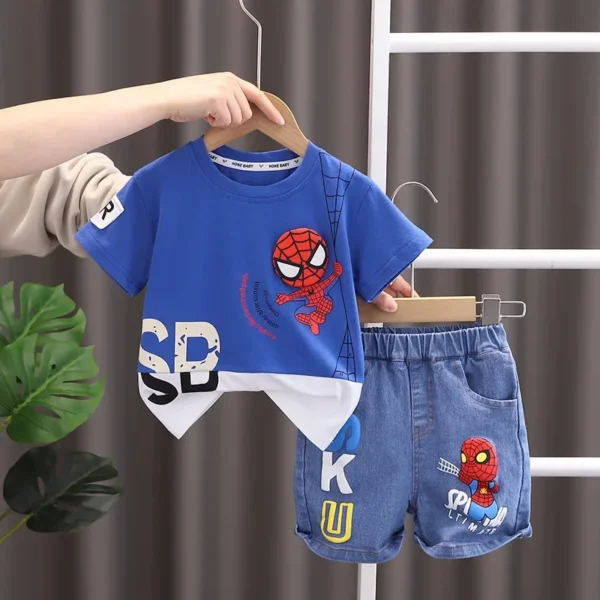 2024 Summer Baby Boys Spiderman Short Sleeve T-shirt+Jeans Sets Clothes Kids Fashion Clothing Outfits Children Sports Suits 2