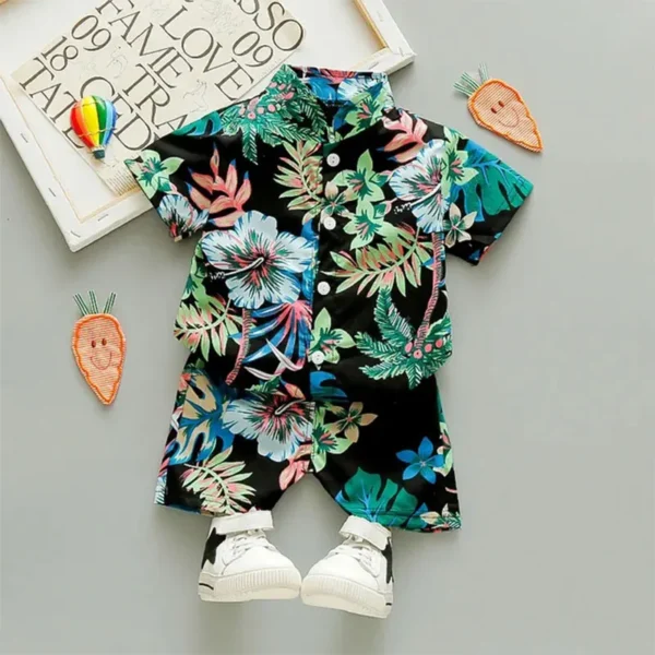 1-6 Year Baby Boys Floral Printed Clothes Set Summer Girl Short Sleeve Children's Shirt Top+Pants 2Pcs Kids Holiday Beach Outfit 2