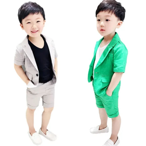 2021 Boys Formal Suits Summer Short Sleeve Blazer+Shorts  2pcs Children Kids Wedding Clothing Sets Prom Performance Costumes 1