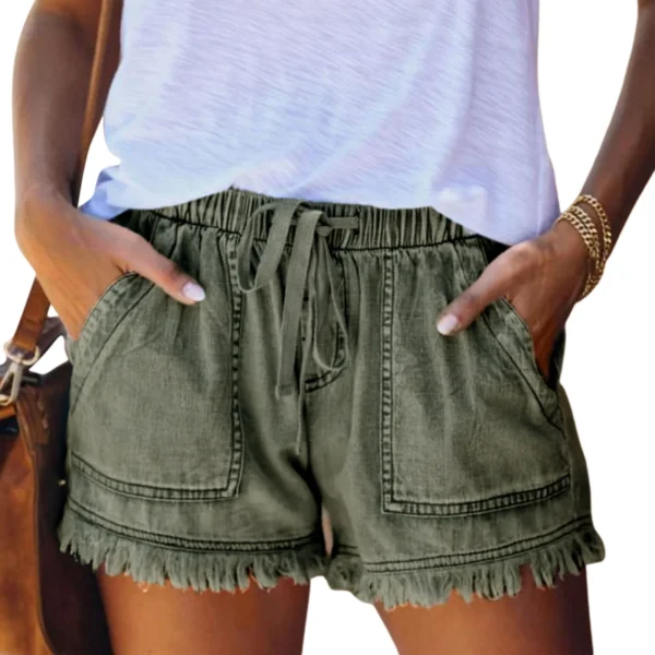 Fashion Women’s Washed Denim Shorts Summer Casual Drawstring Elastic Waist Frayed Hem Loose Short Jeans Oversized XXL Shorts 6