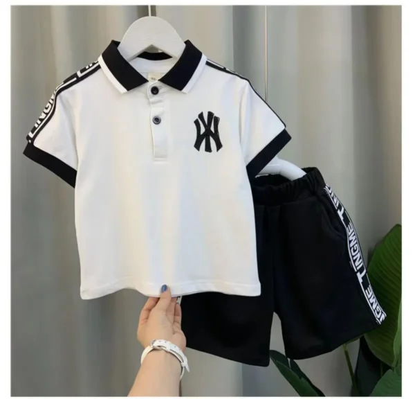 Children's polo shirt Boy summer handsome baby Internet celebrity short sleeve clothes trendy cool two-piece t-shirt set 2