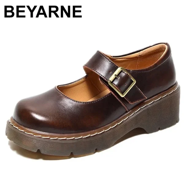 BEYARNE New literary Retro Women's Shoes Thick Bottom Mori Girl Japanese Mary Jane Single Shoes College Style 1