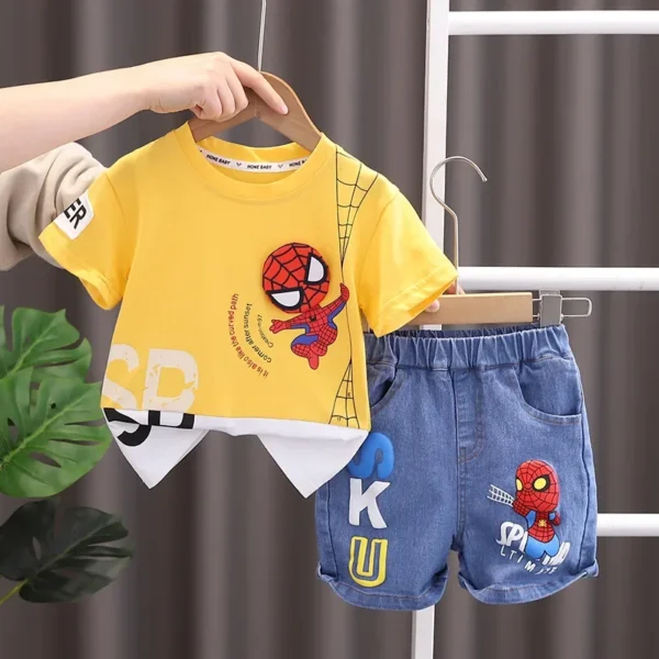 2024 Summer Baby Boys Spiderman Short Sleeve T-shirt+Jeans Sets Clothes Kids Fashion Clothing Outfits Children Sports Suits 4