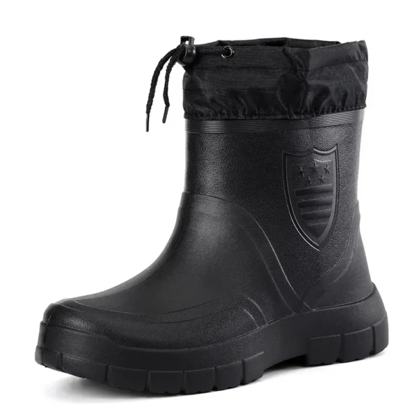 Winter Windproof Cotton Rain Boots Men Warm Light Ankle Rainboots Fashion Black Slip on Rain Shoes Men Waterproof Work Boot2024 1