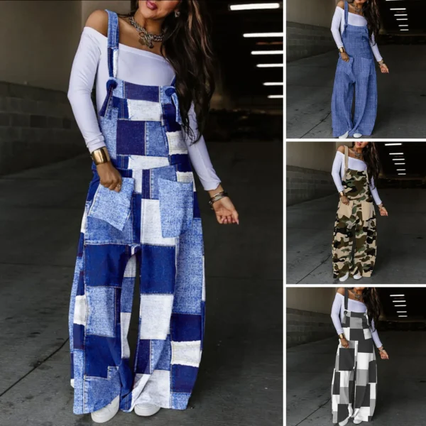 Women Summer Loose Thin Jumpsuits Harem Pants Wide Leg Pants Sleeveless Pockets Bib Jumpsuit Siamese Trousers Large Size S-5XL 2