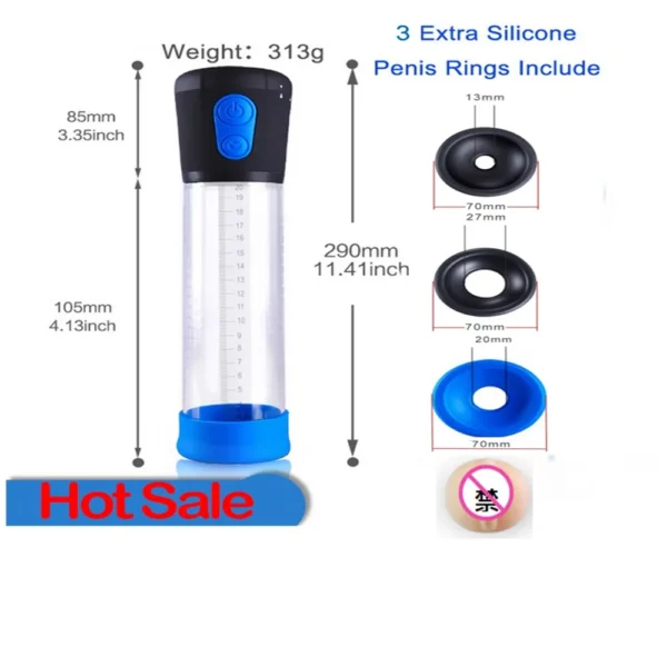 Electric Penis Vacuum Pump Male Masturbator Penile Enhancement Enlargement Gear Bigger Dick Pump Suck Cup Penis Rings For Men 2