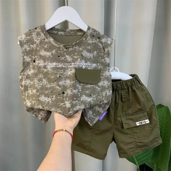 New Boutique Summer Baby Boy Clothes Camouflage Sleeveless Shirt+Shorts 2 Piece Kids 12 3 4 5 6 7 8 Years Sport Outfits 2