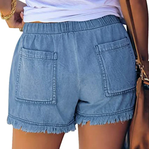 Fashion Women’s Washed Denim Shorts Summer Casual Drawstring Elastic Waist Frayed Hem Loose Short Jeans Oversized XXL Shorts 4