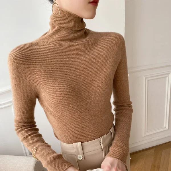 Women Sweater Winter Cashmere Turtleneck Warm Knitwear Korean Casual Solid Bottoming Shirt Fashion Knit Pullovers Brown Sweater 4