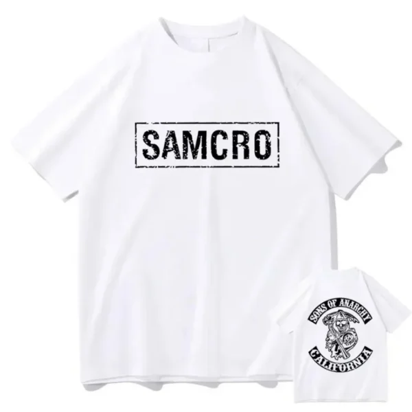 Sons of Anarchy SAMCRO Double Sided Print Tshirt Men Womnen Fashion Hip Hop Rock Tees Short Sleeve Summer Cotton T Shirts Tops 3