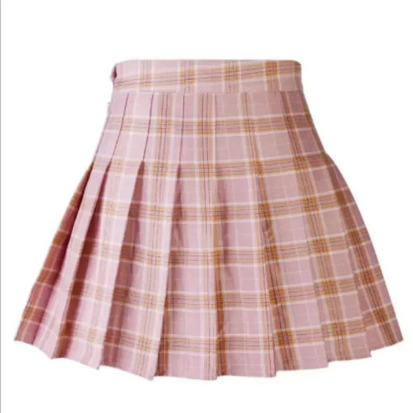 Women Casual Plaid Skirt Girls High Waist Pleated A-line Fashion Uniform Skirt With Inner Shorts 2