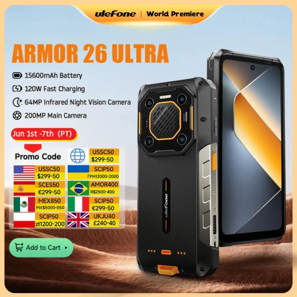 【World Premiere】Ulefone Armor 26 Ultra 5G Rugged Waterproof Smartphone 120W 15600mAh 200MP+64MP Smartphone Up to 24GB+512GB NFC 1