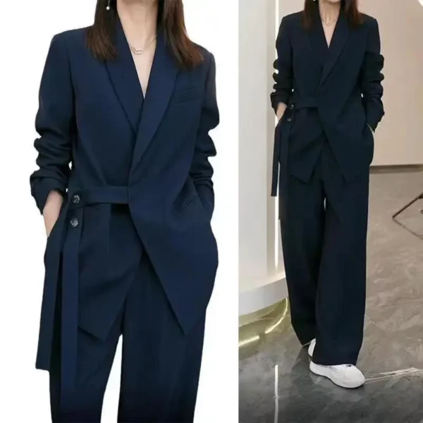 Women's Spring Autumn New Casual Suit Jacket Matching Set Korean Elegant Loose Blazers Wide Leg Pants Two Piece Female Clothing 1