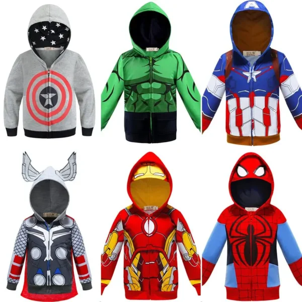 Spring Autumn Boys Coats Marvel Avengers Iron Man Spiderman Hooded Boy Jacket Children Warm Outerwear Kids Clothes 1