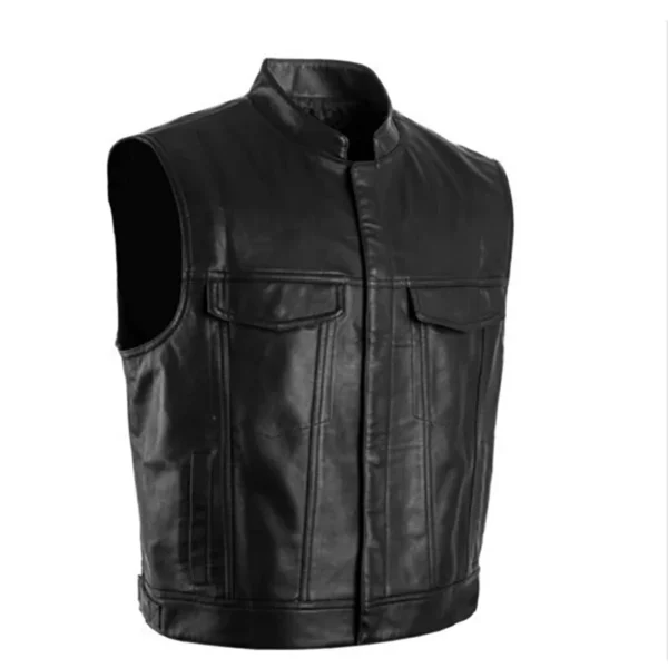 Men Vest Black Biker Motorcycle Hip Hop Waistcoat Male Faux Leather Punk  Spring Sleeveless Leather Vest Plus Size Loose Casual 1