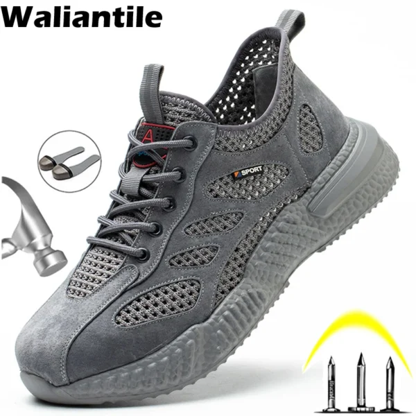 Waliantile Breathable Man Safety Shoes Anti-Smashing Construction Work Boots Shoes Indestructible Safety Sneakers Footwear Male 1