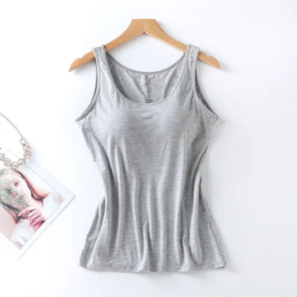 2024 Women's Vest Tops with Built In Bra Neck Vest Padded Slim Fit Tank Tops Sexy Shirts Feminino Casual 5