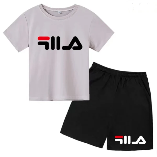 Boys and Girls T-shirt Set 2-12 Year Old Children's Milk Silk Round Neck Casual Children's Fashion Short sleeved Top+Shorts 3