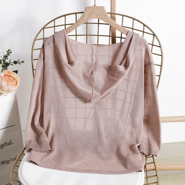 Hooded Thin Sweater Cardigan Women Silk Linen Spring  Summer Lace Up V-neck Short Design Loose Cape Cardigans Outerwear Female 3