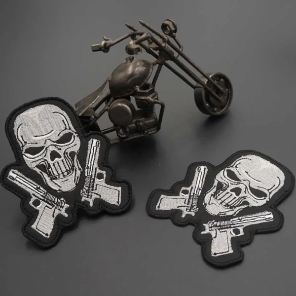 Skull Pistol Tactical Military Morale Patches Embroidery Badge Motorcycle Knight Leather Vest Decoration Accessories Appliques 6