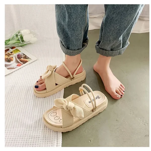 New Style Fairy Style Lady Summer Slippers Thick Platform Flat Sandals with Butterfly-Knot Summer Flip Flops Sandals Women Shoes 4