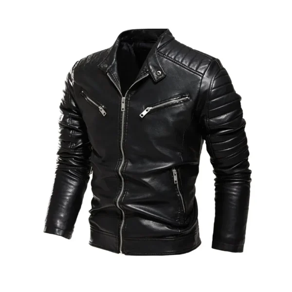 Motorcycle PU Leather Jacket Men's Slim Clothing New Plus Velvet PU Leather Jackets Men's Jacket Casual Motorcycle Coat Black 1