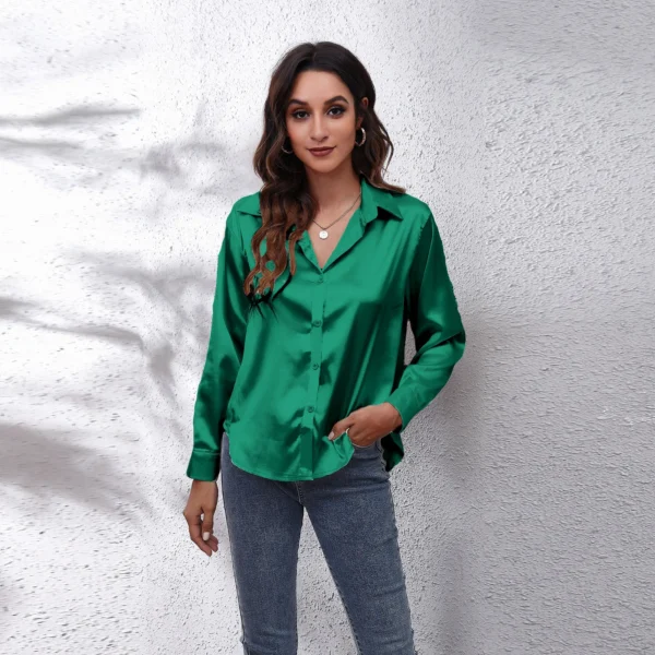 Satin Shirt Silk Top Elegant and Comfortable Long Sleeve Loose Fit Women's Spring New Fashion Casual Street Button Shirt 6