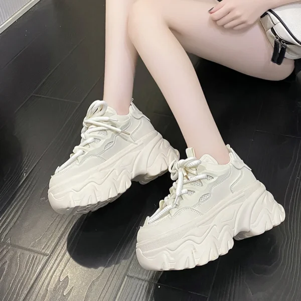 Women Platform Casual Breathable Mesh Shoes 2023 New Summer Chunky Sneakers 8.5CM Wedges Hidden Heels Hollow Leisure Shoes Woman 5